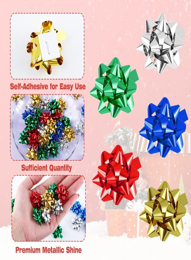Extrapins 200 Pcs Mini Christmas Gift Bows, 1 Inch Mini Bows, Adhesive Present Bow, Metallic Star Bow for Presents Holiday Party Decoration Christmas DIY Gift Wrapping, Assorted Colors - Image 3